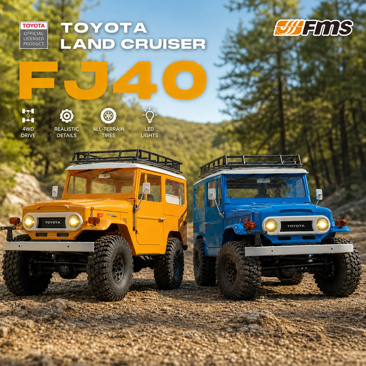 Fms 1/10 Fj40 Rc Cars Off-Road Climbing Four-Wheel Drive Rc Remote Control Electric Model Simulation Hard Shell Car Model