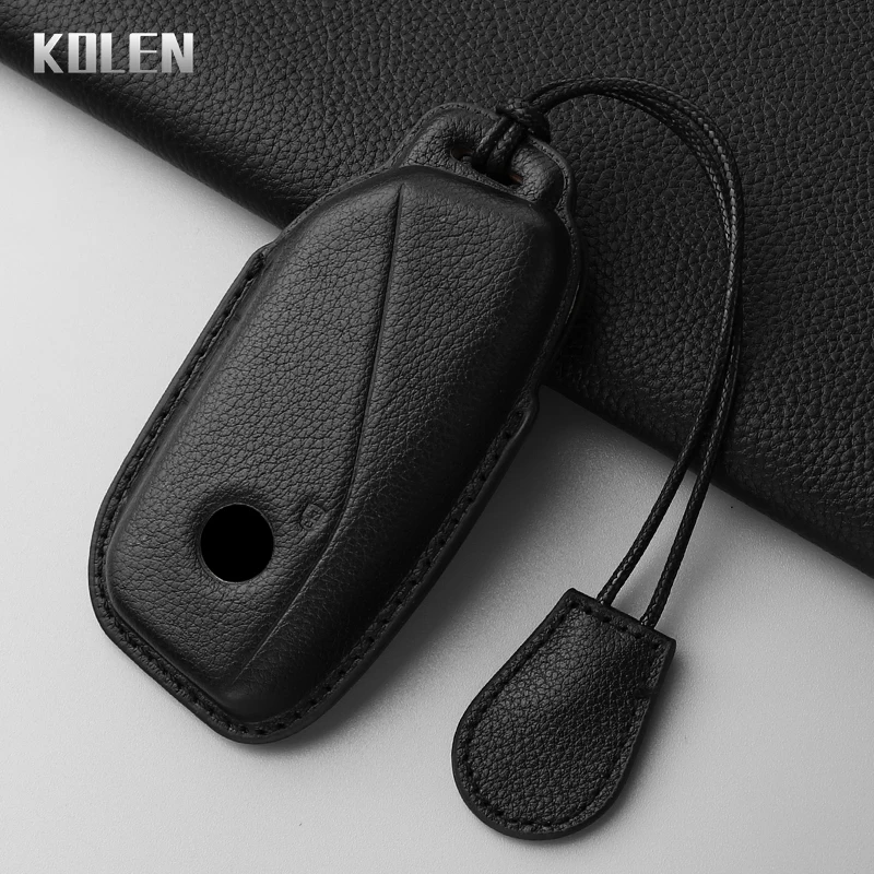 Leather Car Key Case Cover Shell For BMW i7 X7 G07 5 7 Series iX X1 X5 G70 G09 XM U06 G81 M3 Protected Keychain Fob Accessories