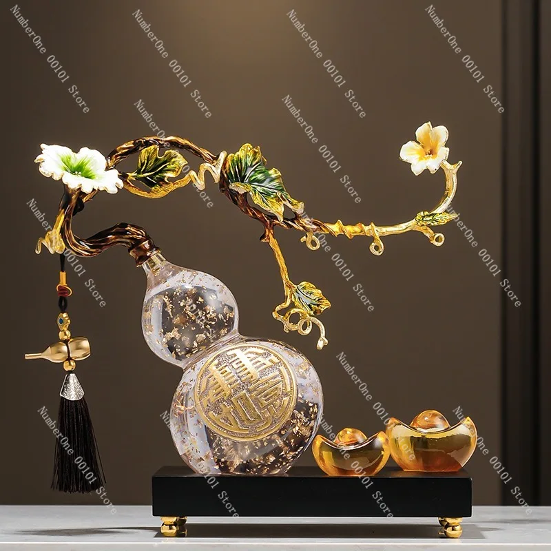 Elegant Enamel Gold Foil Gourd Ornament Lucky Wealth Feng Shui Figurine Premium Home Decor for Living Room TV Cabinet Wine
