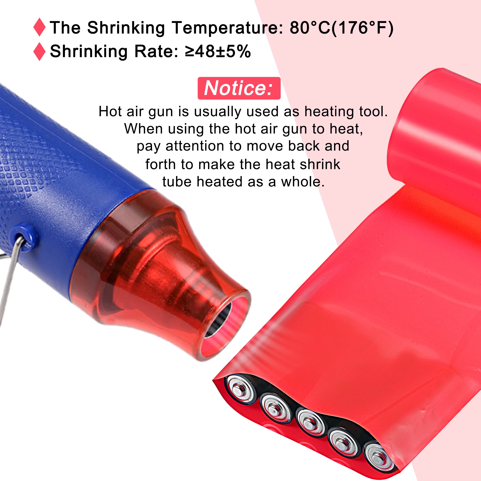 2.5-10.5Meters Battery Wrap PVC Heat Shrink Tube 19-82mm Dia 30-130mm Flat Width Good Insulation Red Tubing for Battery Pack