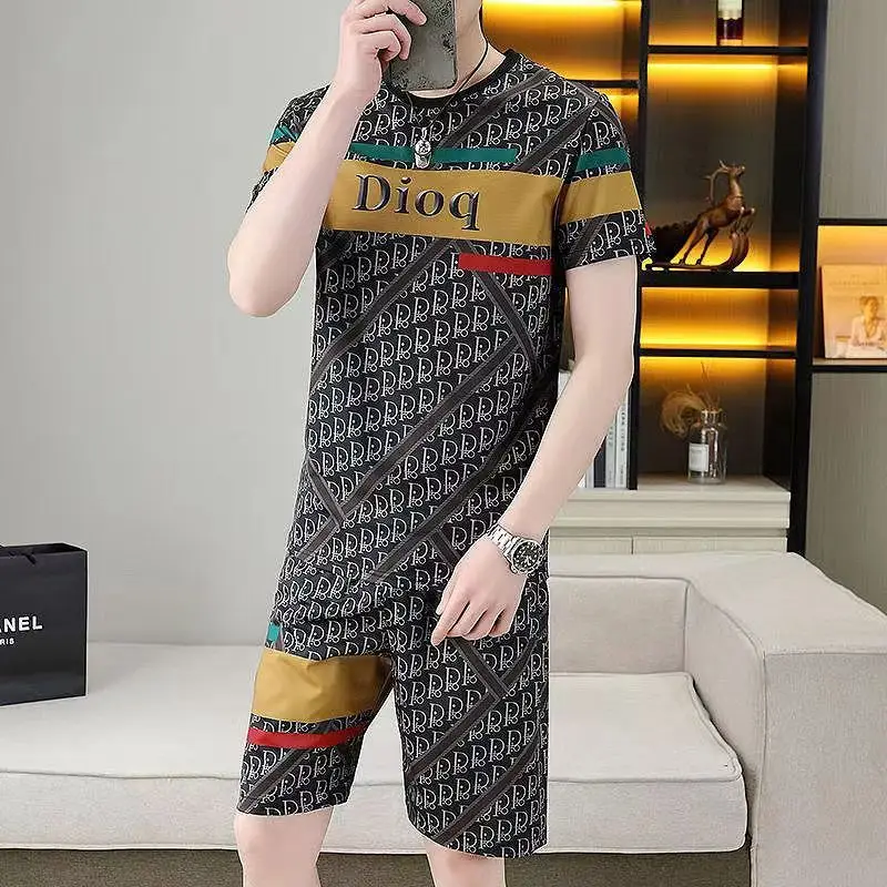 2025 Short-sleeved Trendy Summer Casual New Men's Suit T-shirt Shorts Trendy Handsome T-shirt Set Conjuntos De Ropa Para Hombre