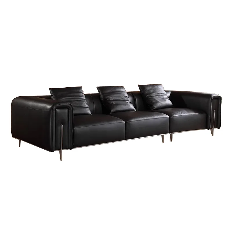 

Italian, light luxury, black sofa ,high end, inline leather, sofa ,high legs