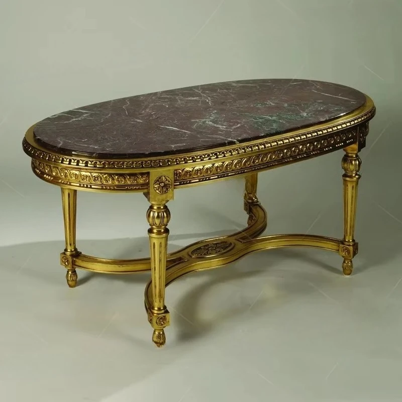 High End Coffee Table with Vintage Gold Foil Elegant Victorian Style Center Table Brown Marble for Living Room