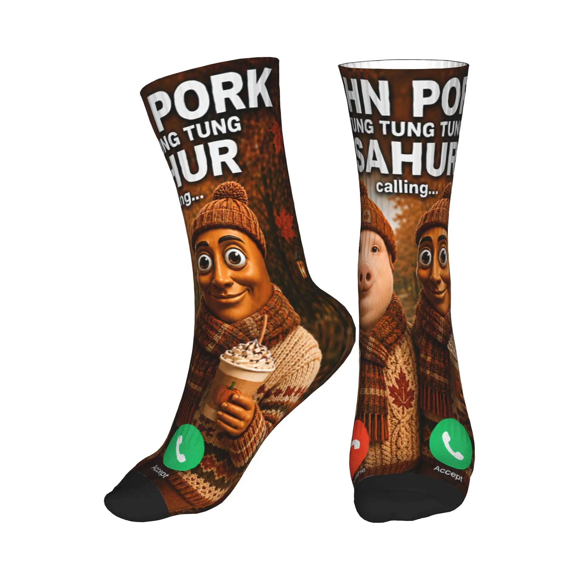 John Pork Tung Tung Tung Sahur Calling Fall Meme Brainrot Socks Winter  Stockings Leisure Men Soft Socks Running Anti Socks
