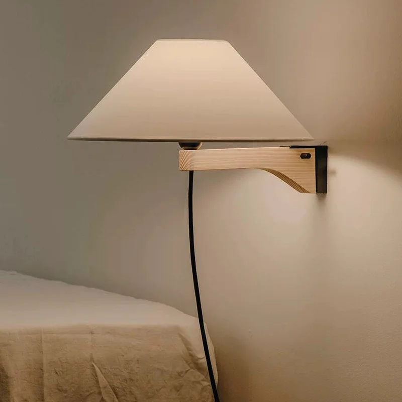 

American Solid Wood Wall Lamp Retro Wooden Bedroom Bedside Lamp Living Room Background Wall Lamp Indoor Lamp