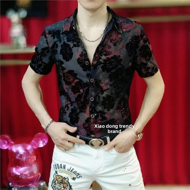 

Мужская модная повседневная рубашка Slim Fit, летняя новинка, из тонкого материала, с отложным воротником, универсальная, стильная, с длинным рукавом