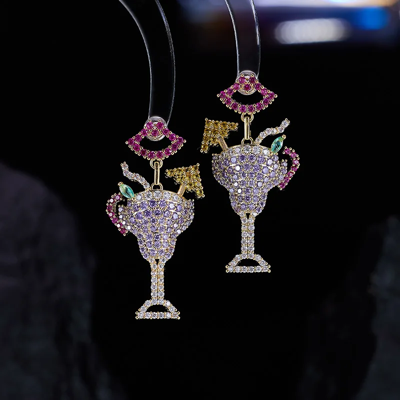

Luxury Retro Creative Hollow Cocktail Glass Earrings Micro-Inlaid Zircon Jewelry Accessory LYA197