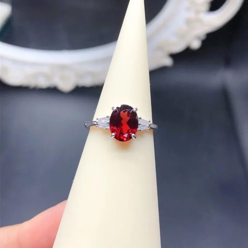 YULEM Genuine Garnet Ring Natural Pyrope Red Gemstone Fine Jewelry for Young Girl Anniversary Gift Real 925 Sterling Silver