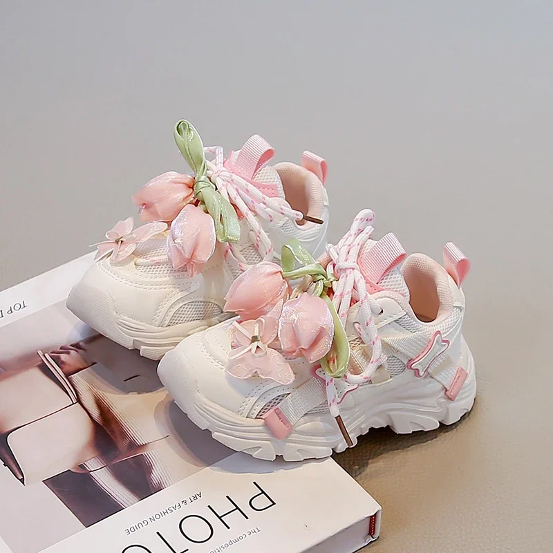 

Elegant Girls Basketball Shoes Fashion Sweet Princess Kids Mesh Tennis Sneakers Breathable School Children Causal Sports Shoes