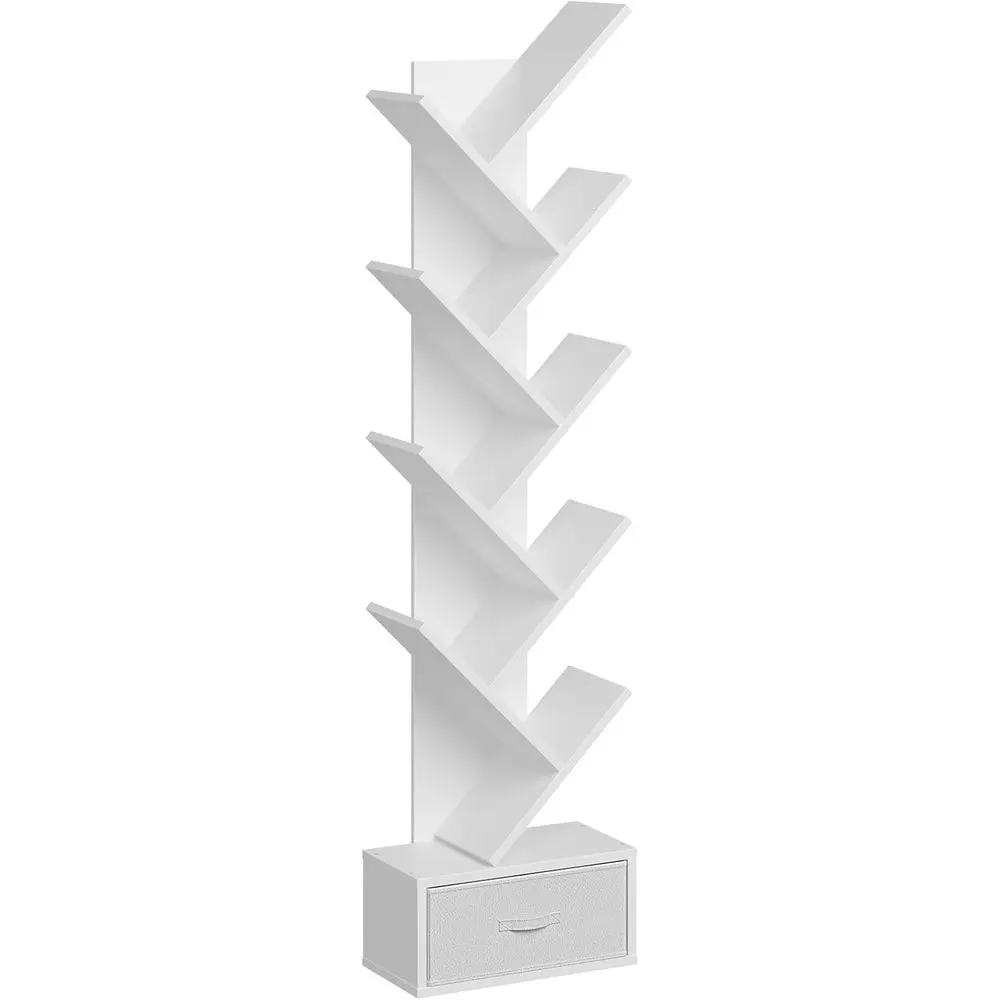 

9-Tier Wooden Bookshelf Storage Rack for Home, Living Room, Bedroom, White