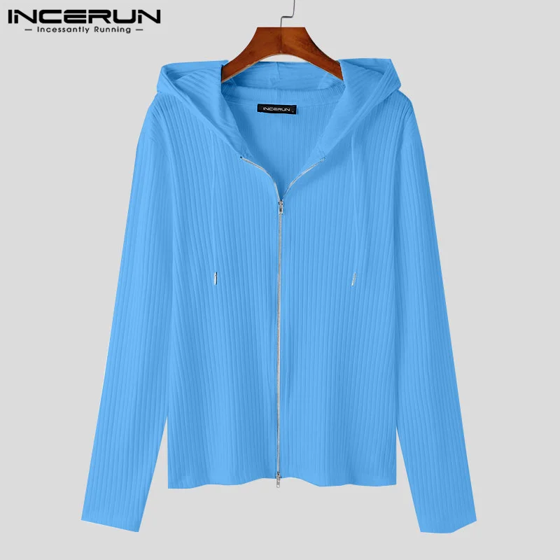 INCERUN Men Cardigan Solid Long Sleeve Hooded Zipper Male Sweaters 2024 Autumn Streetwear Knitted Fashion Casual Men Clothing