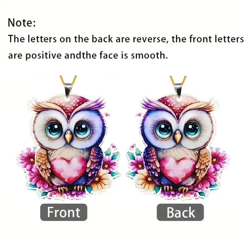 Owl Car Mirror Charm Cute 2D Acrylic Owl Shaped Rear View  Dashboard Decorations OrnamentsCar Rearview Mirror Accessories