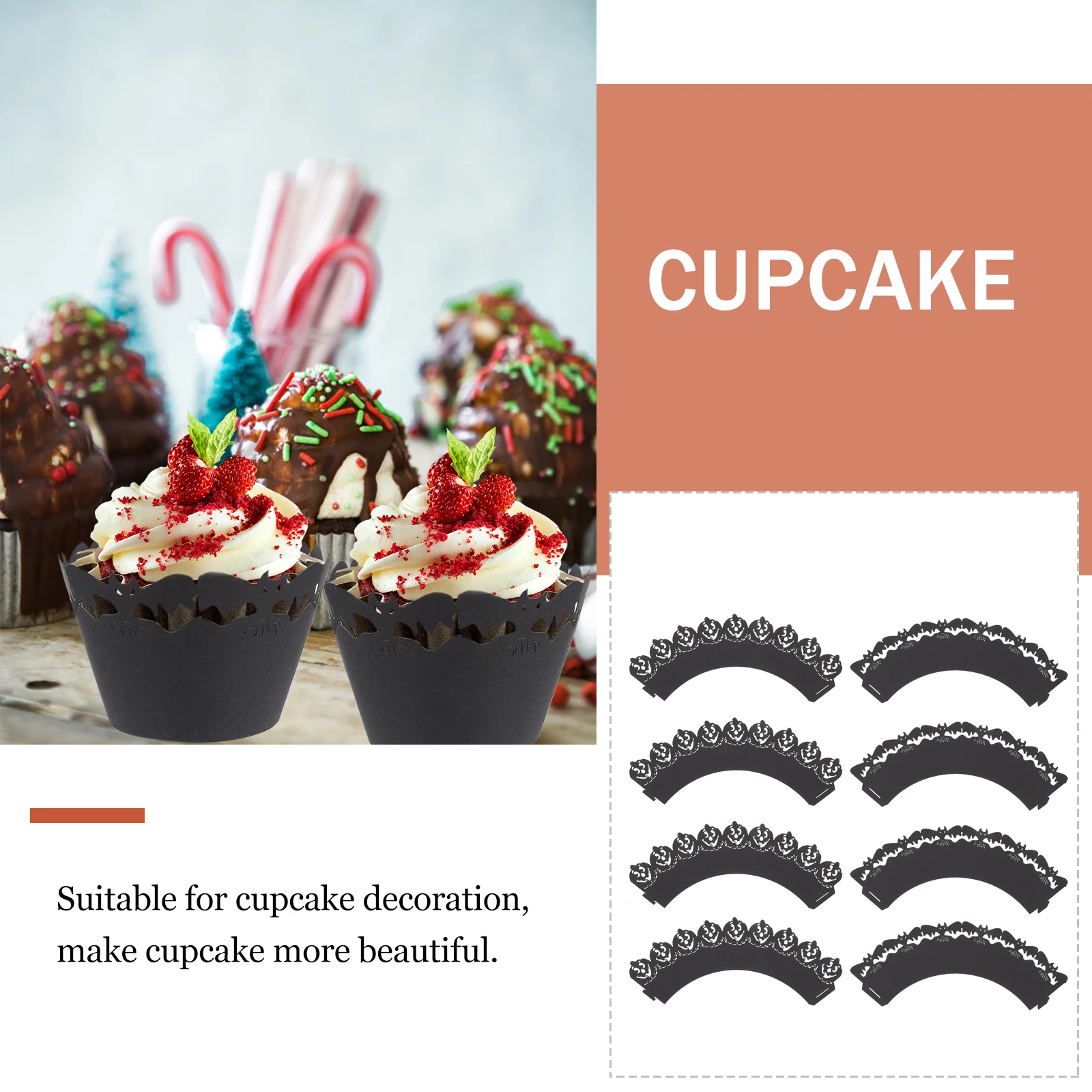 

50 Pcs Bat Pumpkin Cupcake Edge Liners Wrapper Party Wrapping Paper Wrappers Bake