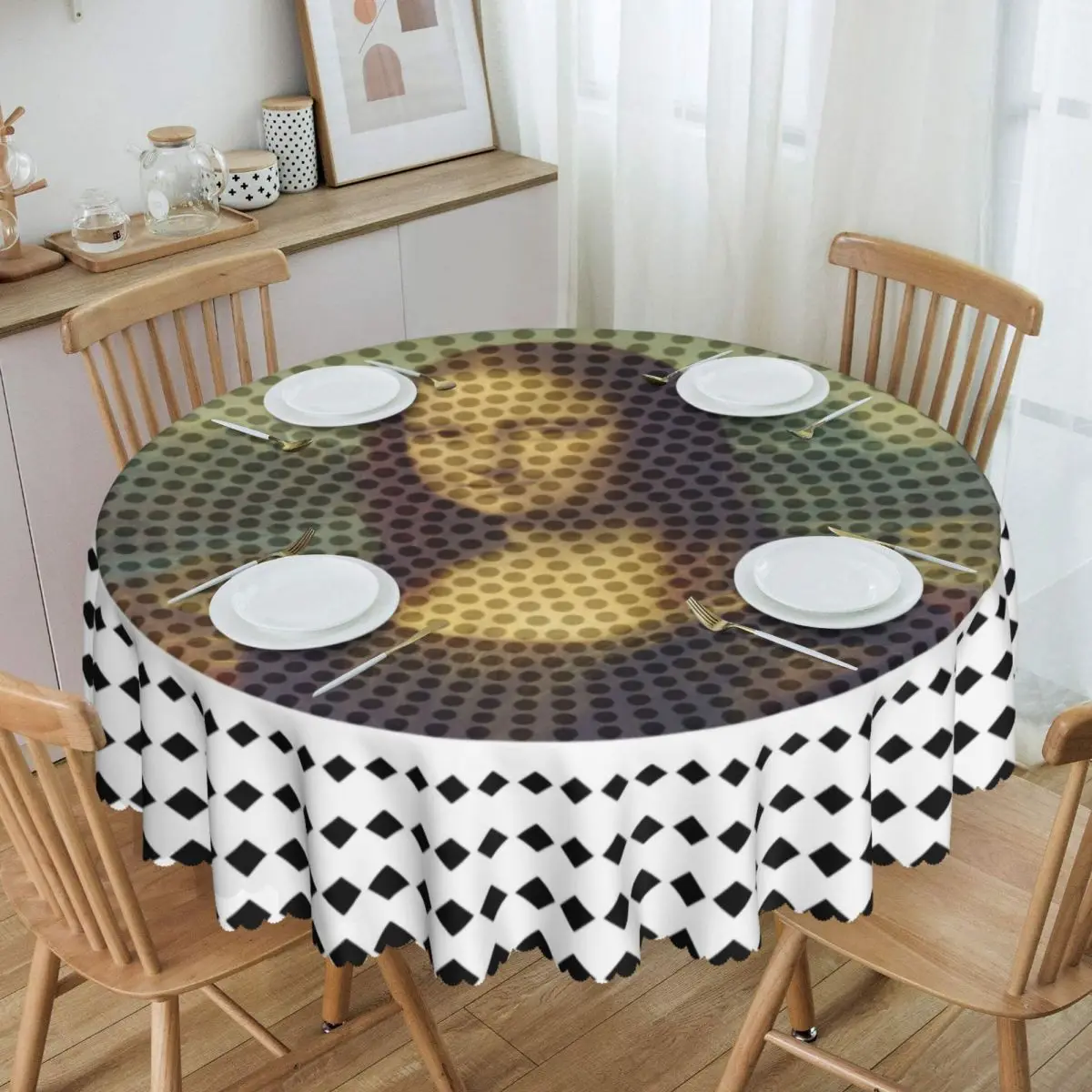 Customized Vincent Van Gogh Mona Lisa Round Tablecloths 60 Inch Leonardo Da Vinci Table Covers for Kitchen Table Cloth