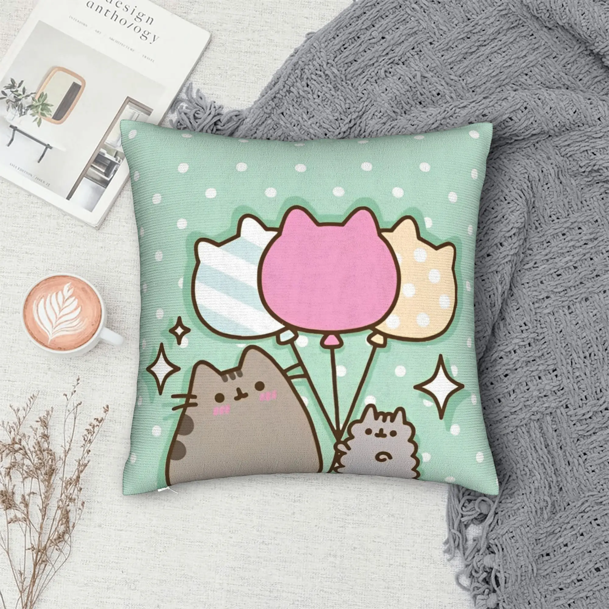 Happy Cat Cartoon Square Pillow Cases P-Pusheencats Cushion Cover Funny Zippered Decor Pillowcase for Seat 18"x18" view 5