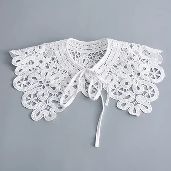 여성용 할로우 아웃 셔츠 탈부착 칼라, 화이트 페이크 칼라, 단색 레트로 하프 셔츠 블라우스, 숄더 랩, 가짜 칼라