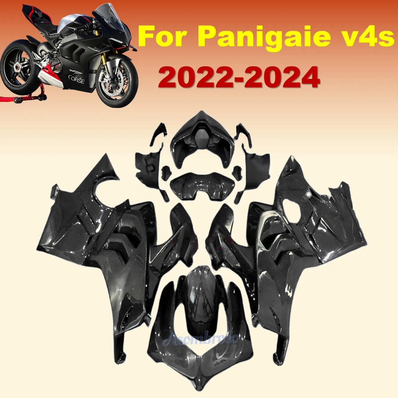 

Комплект из саржевого глянцевого углеродного волокна для мотоцикла, подходит для Ducati PANIGALE V4 3D 2022 2023 2024 V4/V4R/S/SP2