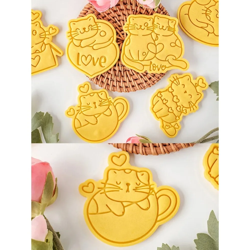 Valentine's Day Cookie Cutters Cute Cat Cookie Mold 3D Cake Fondant Cutting Mold DIY Kitchen Baking Tools