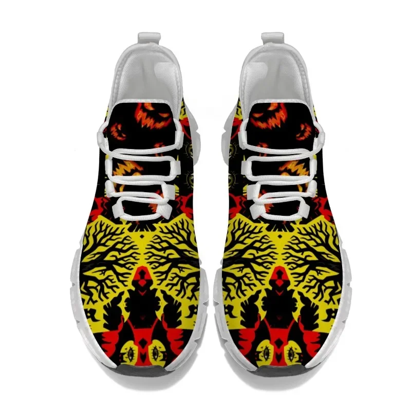 Zapatos informales personalizados, tela de malla plana, zapatos tejidos voladores, ligeros, transpirables, diseño de Festival de terror y murciélago de Halloween