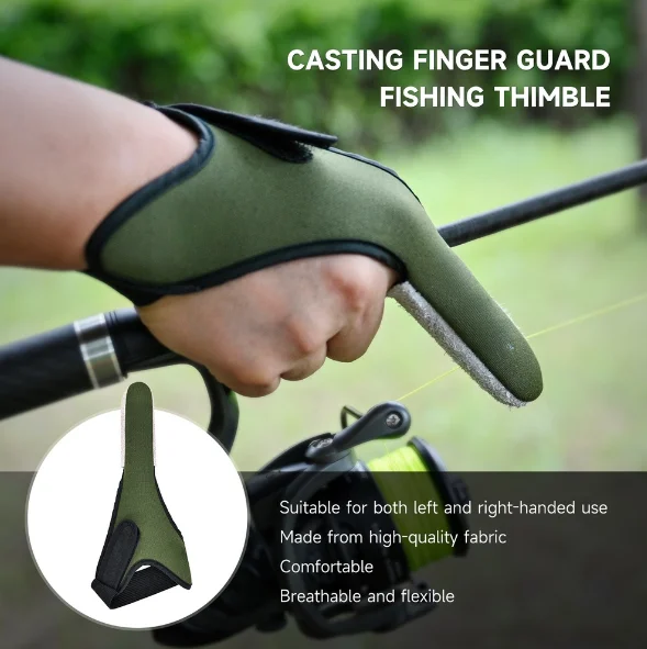 For fishing Casting Finger Guard with Leather Trim Cloth Body Adjustable Strap and Ergonomic Design for Consistent Rod Control