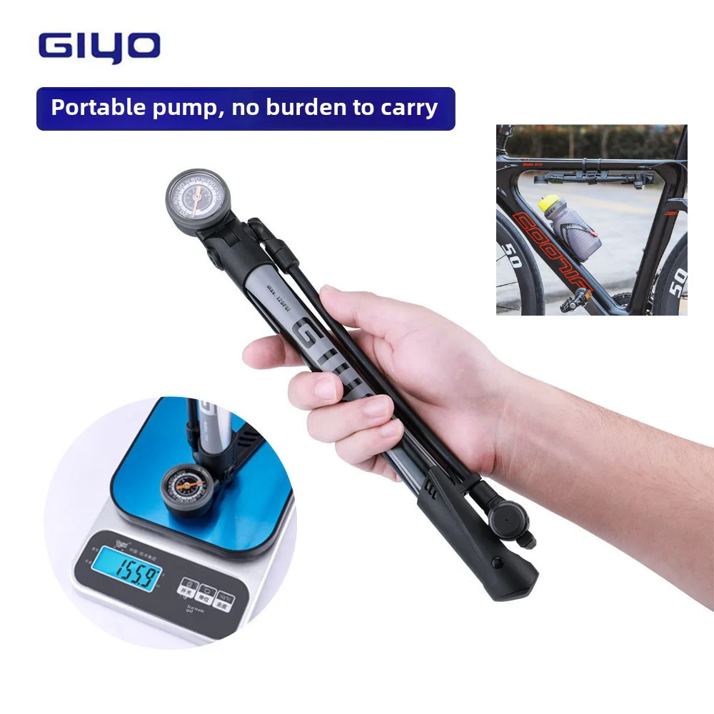 Giyo Bicycle MTB Road Bike GM-642 Mini Portable Pump Tire Inflator 120psi Presta Schrader Dual Valve Conversion Metering Pump