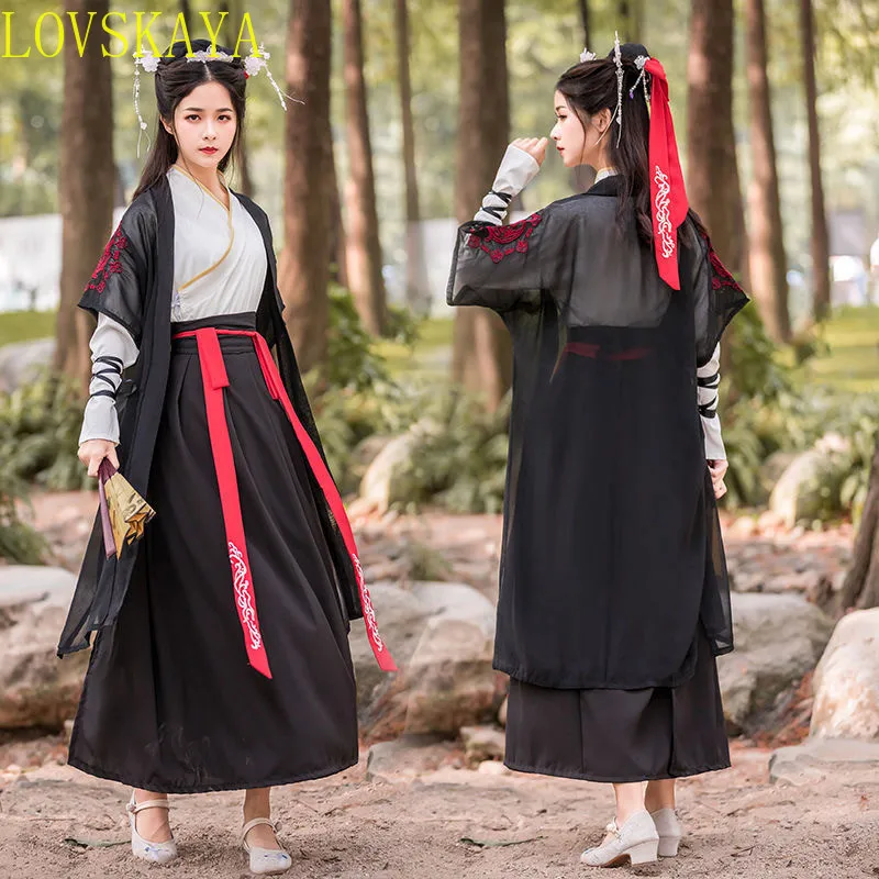 Women Ancient Chinese Hanfu Oriental Swordsman Outfit Embroidered Couple Han Dynasty Dance Performance Party Cosplay Costume
