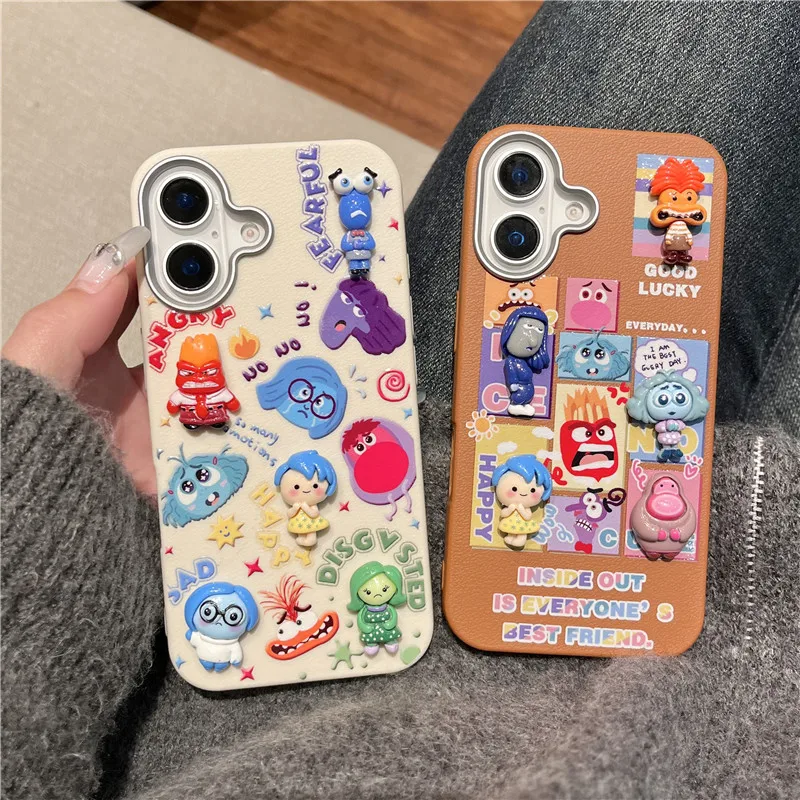 Inside Out Intensa Mente Vice Versa Disney Cover for iPhone 11 12 13 14 15 16 Pro Max Plus DIY Mood toys Phone Case Coque