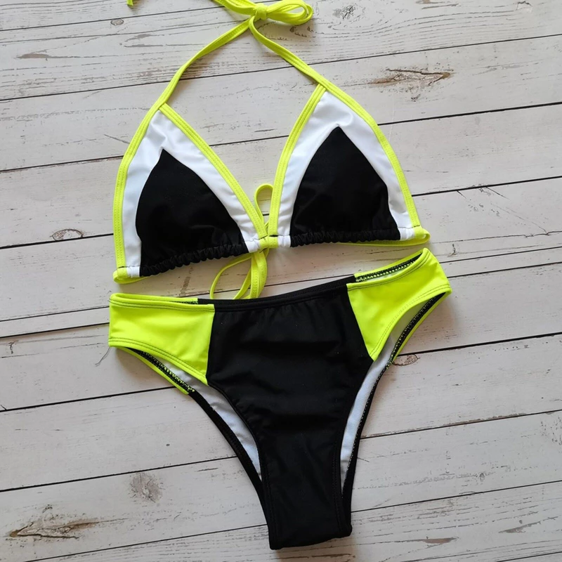 2024 New Trend Women's Bikinis Push Up Swimwear Sets Solid Fluorescent Color  Beachwear Bandage Swimsuits Ladies Micro Biquinis