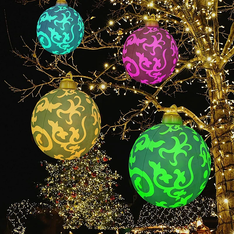 Décorations de Noël Boule Gonflable de Noël, 60cm PVC Boule de Noël Gonflable Géante, Boule de Sapin Boules de Noël Décoration de Sapin de Noël avec Pompe Décoration de Noël