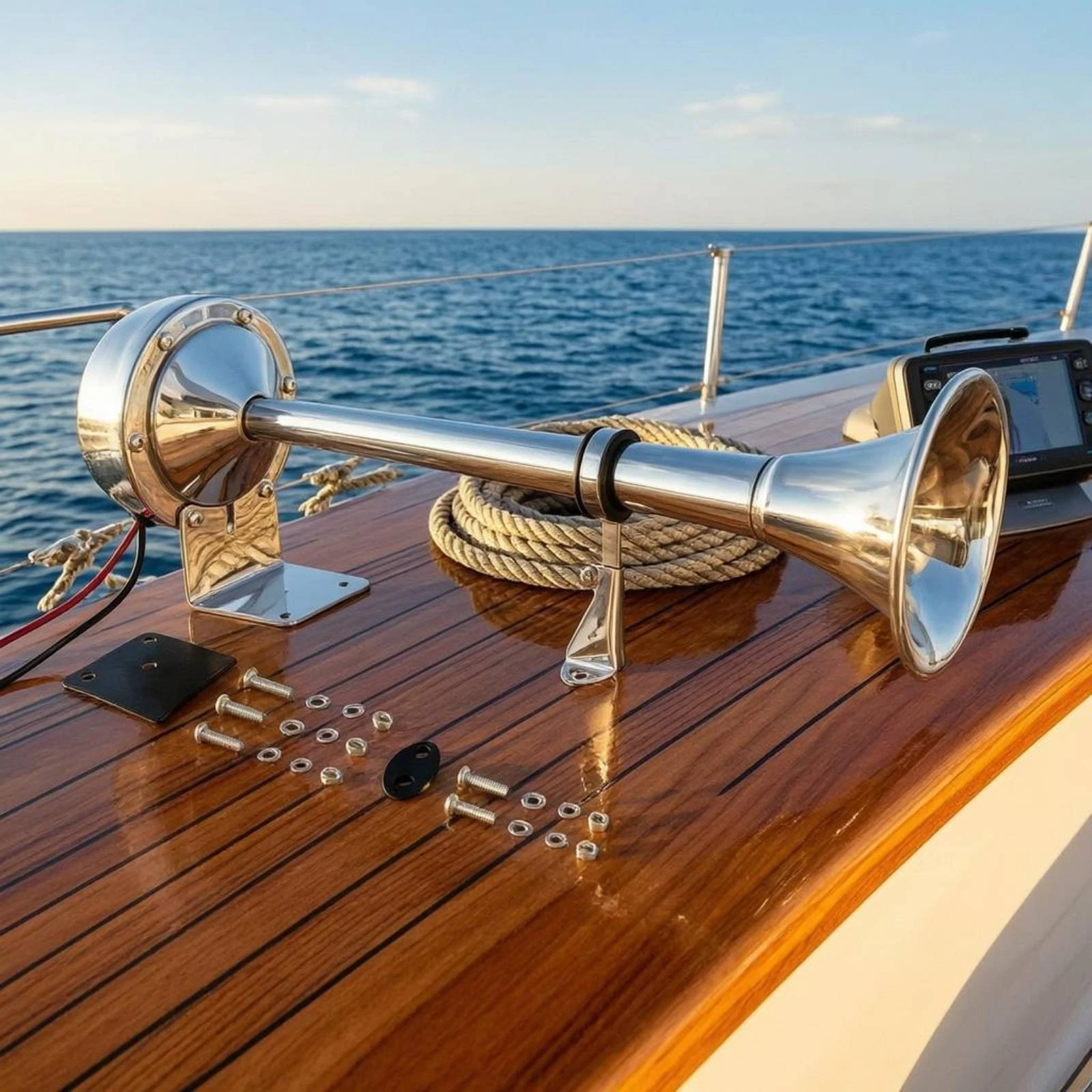 

Marine Trumpet Horn Single Trumpet Easy to Install Polished Silver Electric Boat Horn for Vehicle Alert