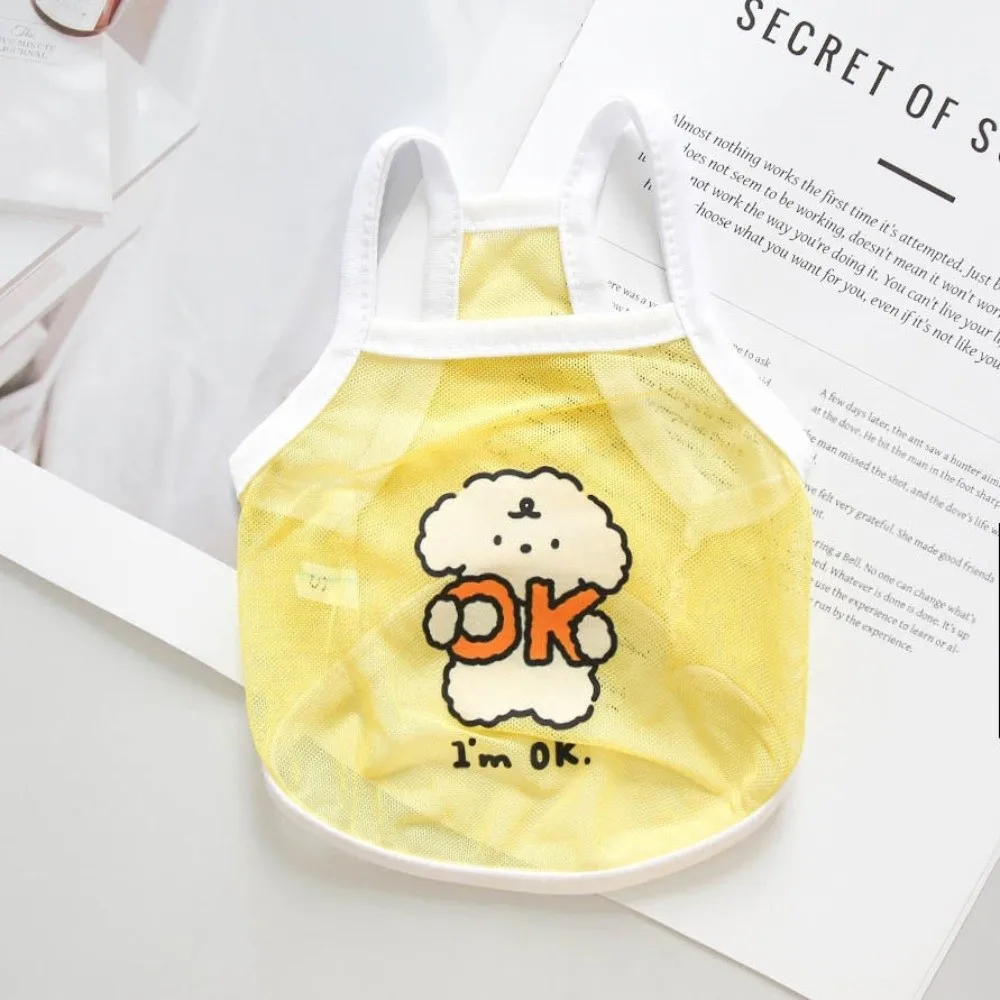 

New Polyester Cat Mesh Vest Breathable Thin and Cute Pet Beach Tank Top Cute Dog Pattern Multi-size Dog T Shirts Pet Apparel