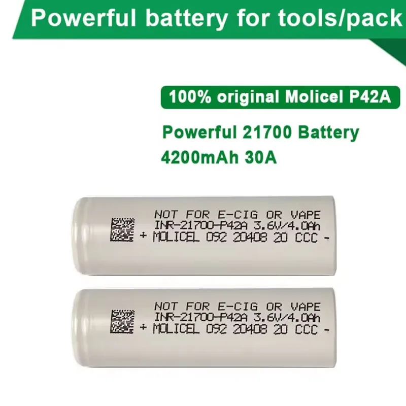 Original molicel p42a inr 21700 bateria recarregável li ion bateria 4200mah 30a/45a 3.7v célula para lanterna brinquedos grande potência