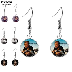 Hot Sale Johnny Hallyday Drop Earrings Popular Music Star Art Photo Glass Cabochon Dangle Earring Fans Jewelry