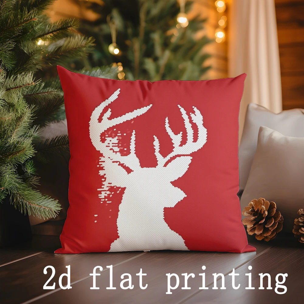 Home Decor Merry Christmas Red Print Pillows Suitable For Sofa Bedroom Car Pillow Cover Cushion Rectangular Back Cushion