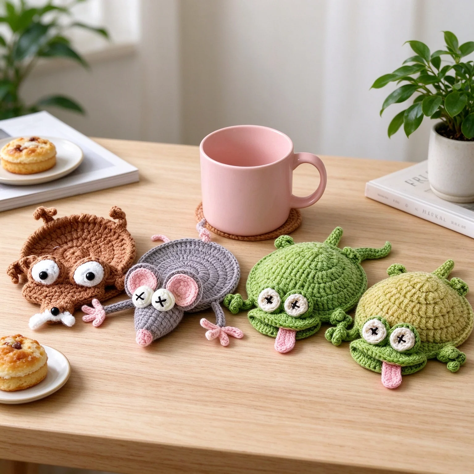 1Pc Cute Handmade Crochet Squirrel Coaster Heat Resistant Table Mat for Home Dining Party Decor Holiday Table Setting Ideal Gift
