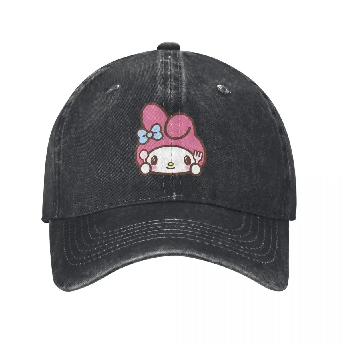 My Melody Eating Cute Cartoon Baseball Caps Distressed Denim Japan Anime My Melo Headwear Unisex Outdoor All Seasons Travel Hats