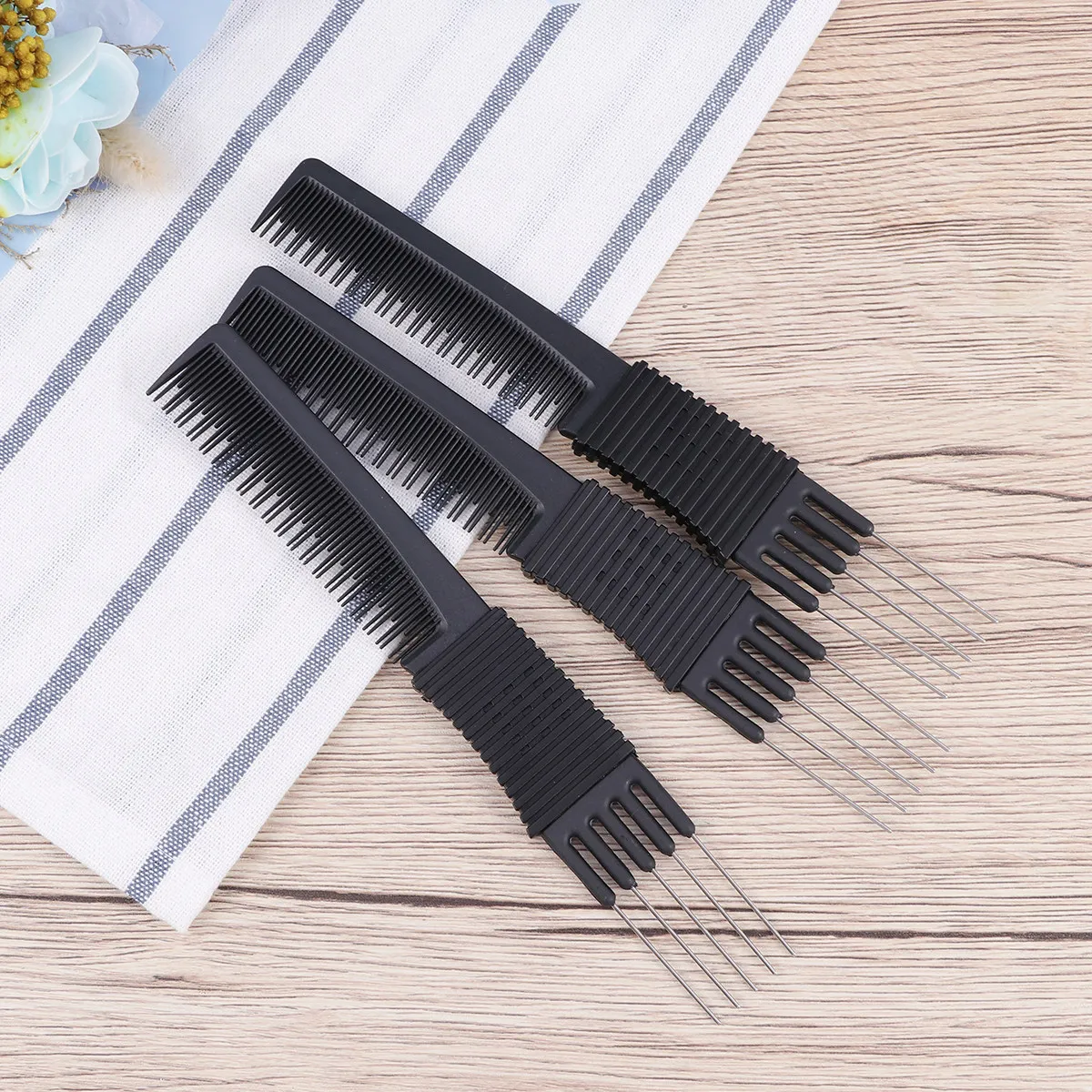 Home Barber - 3 個のヘアコーム黒色プラスチック帯電防止ラットテールコーム壊れないヘアスタイリングツールサロン理容室家庭用ラットテールコーム