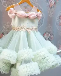 Flower Girl Dresses For Wedding Light Green Pleated Puffy Sleeveless with Bow Kids First Communion Birthday Party Ball Gowns