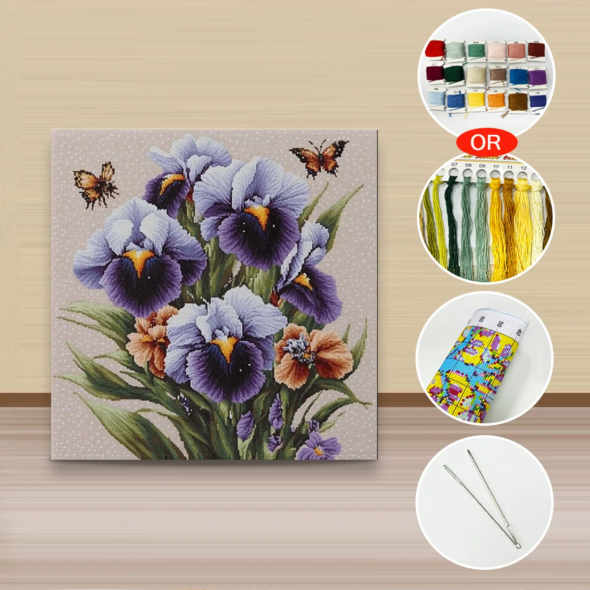 

1PC 40X40CM/15.74in ,11CT/14CT cross stitch kit DIY Valentine's Day gift embroidery set for festival ,Purple iris flower