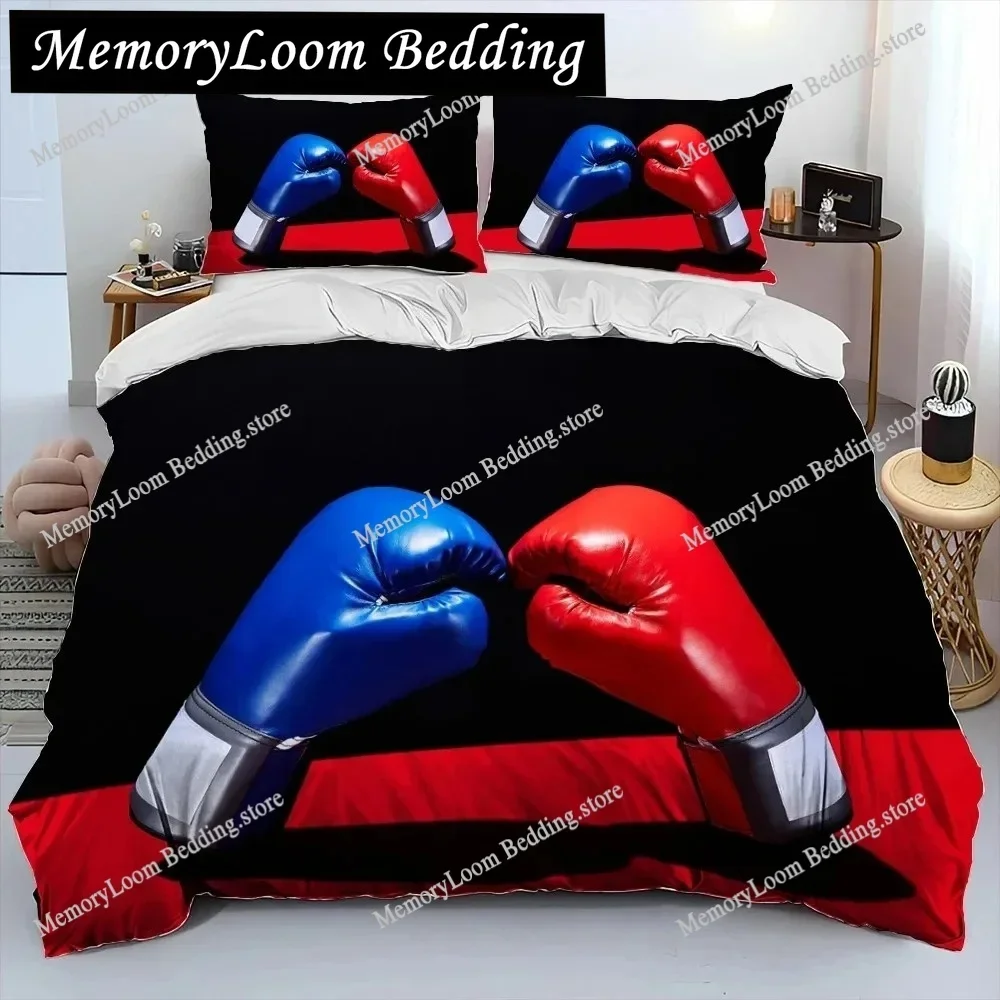 3D Boxing Gloves Boxer Fight Comforter Bedding Set,Duvet Cover Bed Set Quilt Cover Pillowcase,King Queen Size Bedding Set Adult