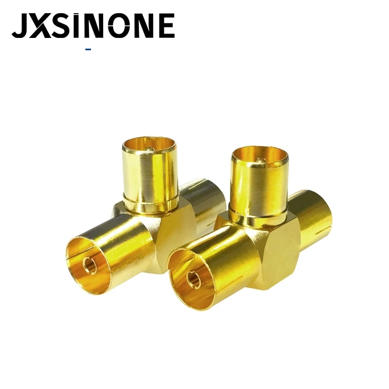 

JXSINONE 1PC TV Male To 2 Female T-type Gold Plated Connector RF Coax Coaxial Adapter