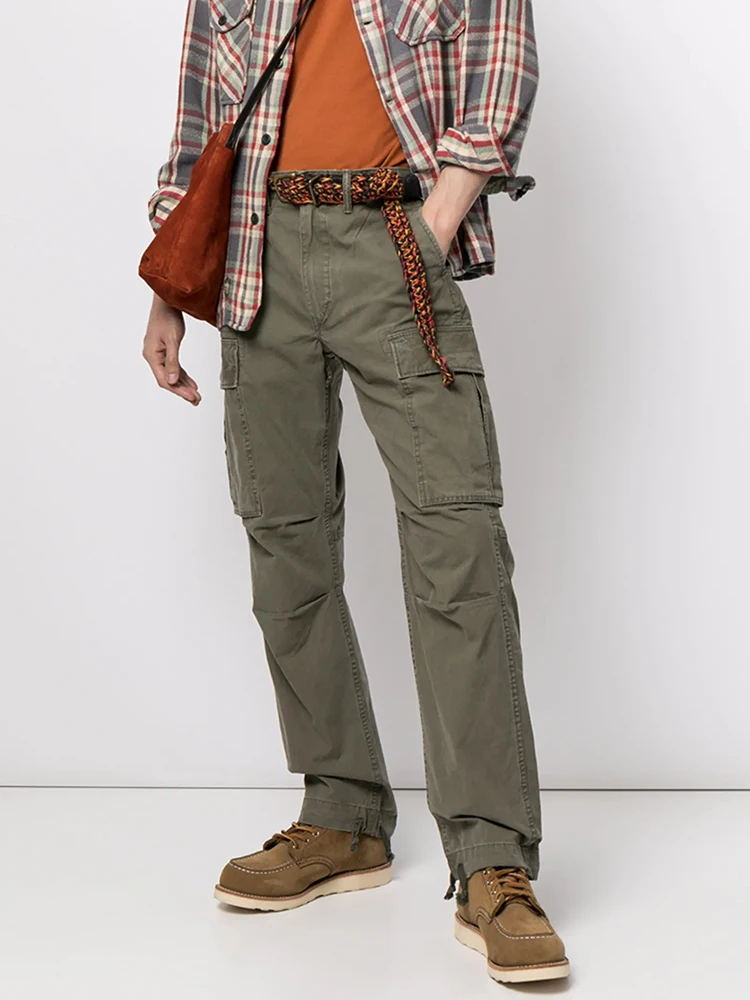 Classic Loose Men's Work Pants American Style Retro Large Size Business Gentleman Long Trousers Multi-Pocket Double RL