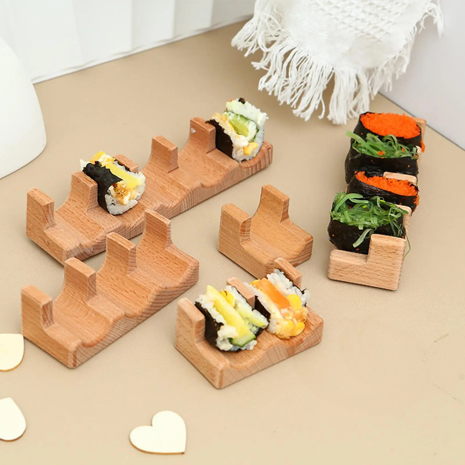 Premium Wood Taco Holder Sushi Plate Rack Decorative Tray for Dining Table Party Kitchen Display view 6