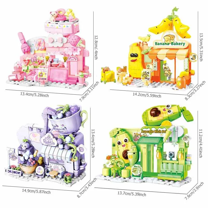 SEMBO Fruit Streetscape Dessert Shop Architecture Model Building Blocks City Streets View Bricks Ornaments Girls Toys Kids Gifts