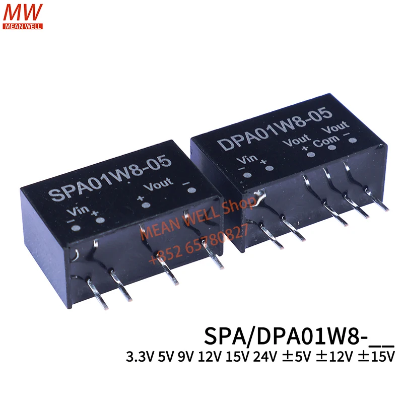 MEAN WELL SPA01W8-03 DPA01W8-05 09 12 15 24 Switching Power Supply Module 1W SIP Ultra-Wide Input DC-DC Regulated Converter