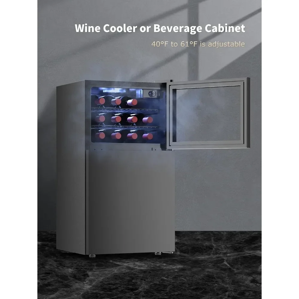 Wine Refrigerator with Freezer and Reversible Door, Dual Zone Temperature Control, Wine Cooler