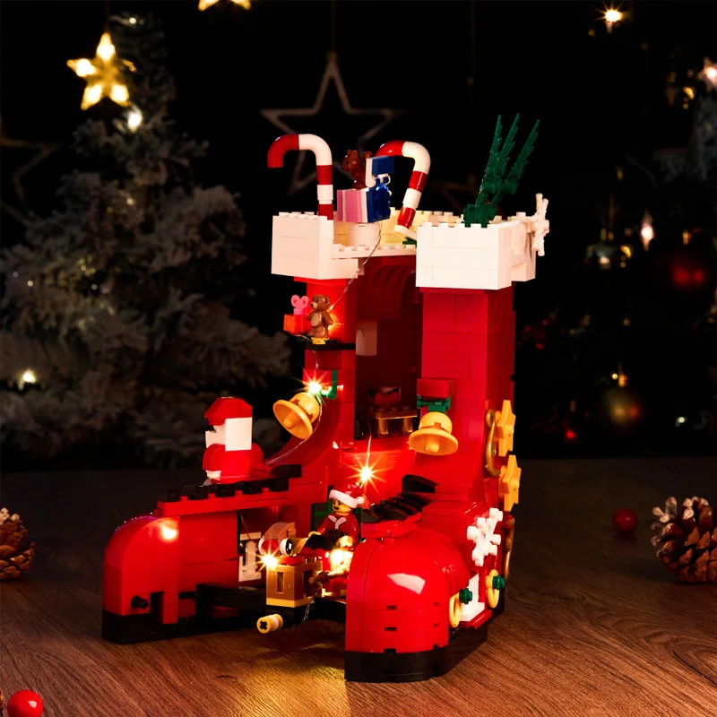 779PCS Weihnachten Schuhe Design Santa Haus Modell Ziegel Kreative Montage Weihnachten Spielzeug Kinder Geschenke Dekoration Bausteine