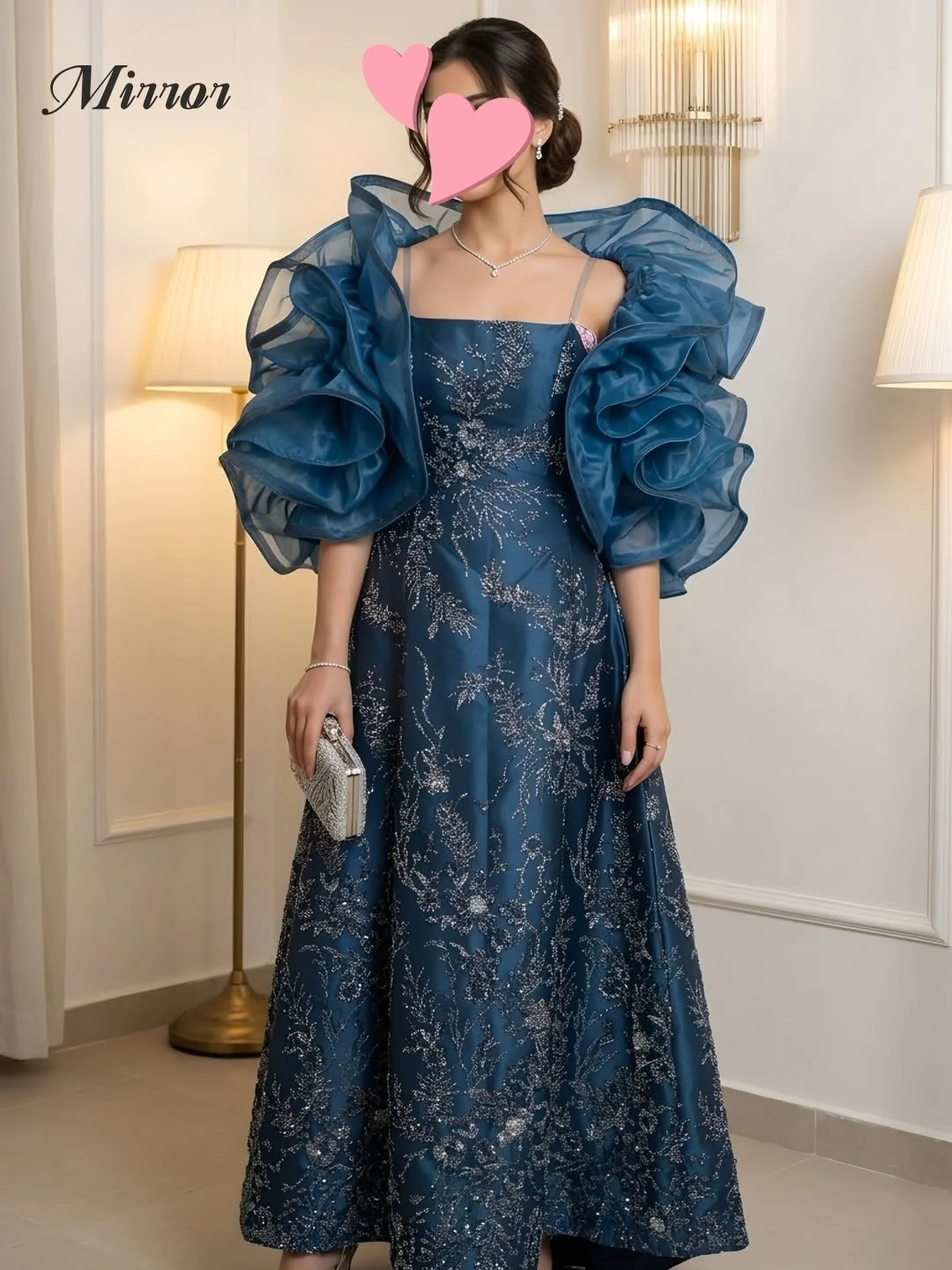 

Mirror Dress Elegant Vintage Sexy Blue Beads Lace Cape Mermaid Stylish Customize Formal Occasion Prom Dress Evening Party Gowns