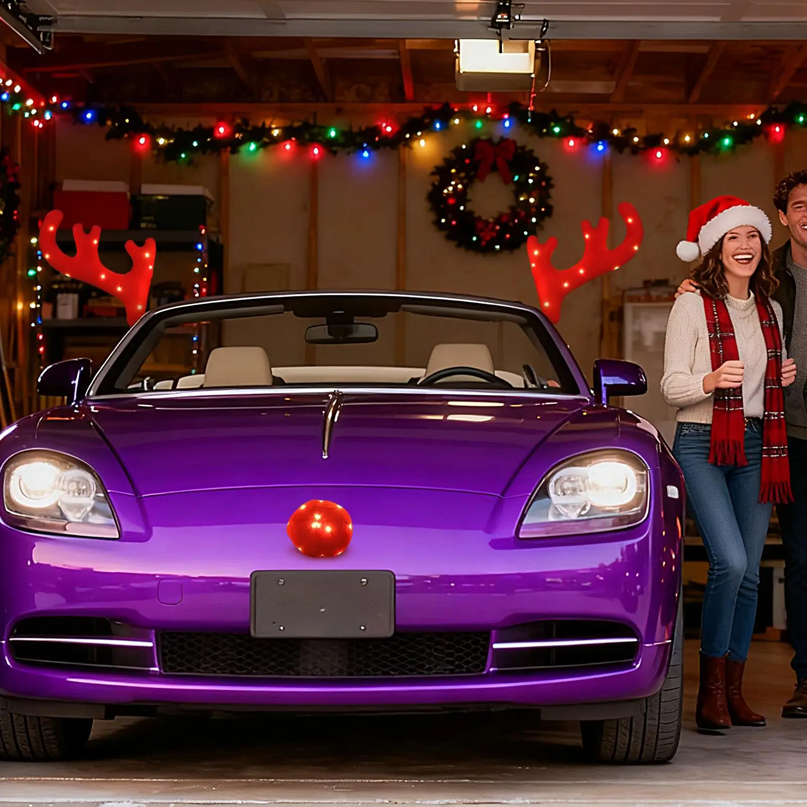 

Reindeer Car Decor Festive Christmas Decor Light Up Antler Set Auto Holiday Reindeer Decoration For Van SUV Shopping Mall Window