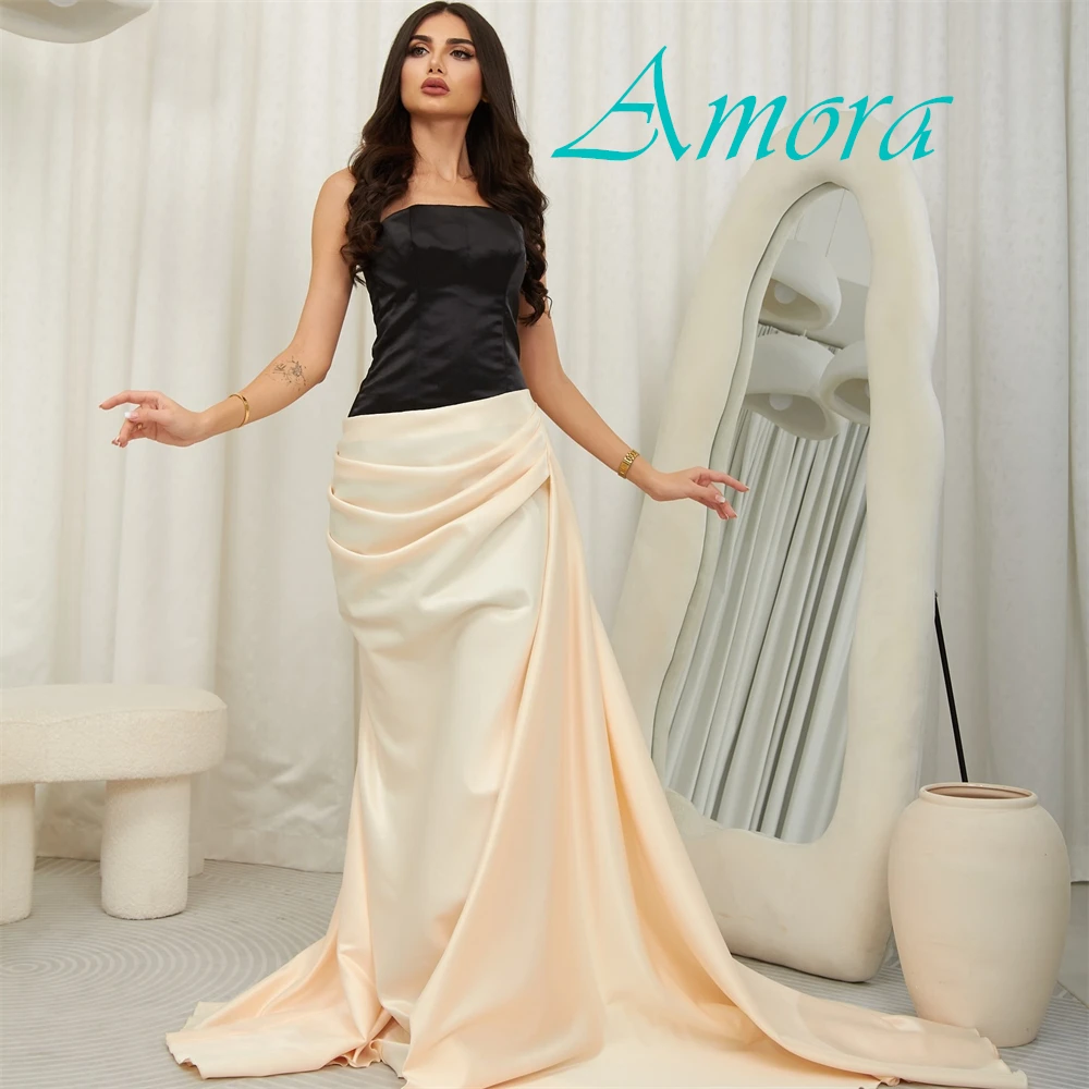 Элегантное атласное вечернее платье без бретелек по индивидуальному заказу, сексуальные платья для выпускного вечера без рукавов, нежные контрастные цвета, платья для особых случаев